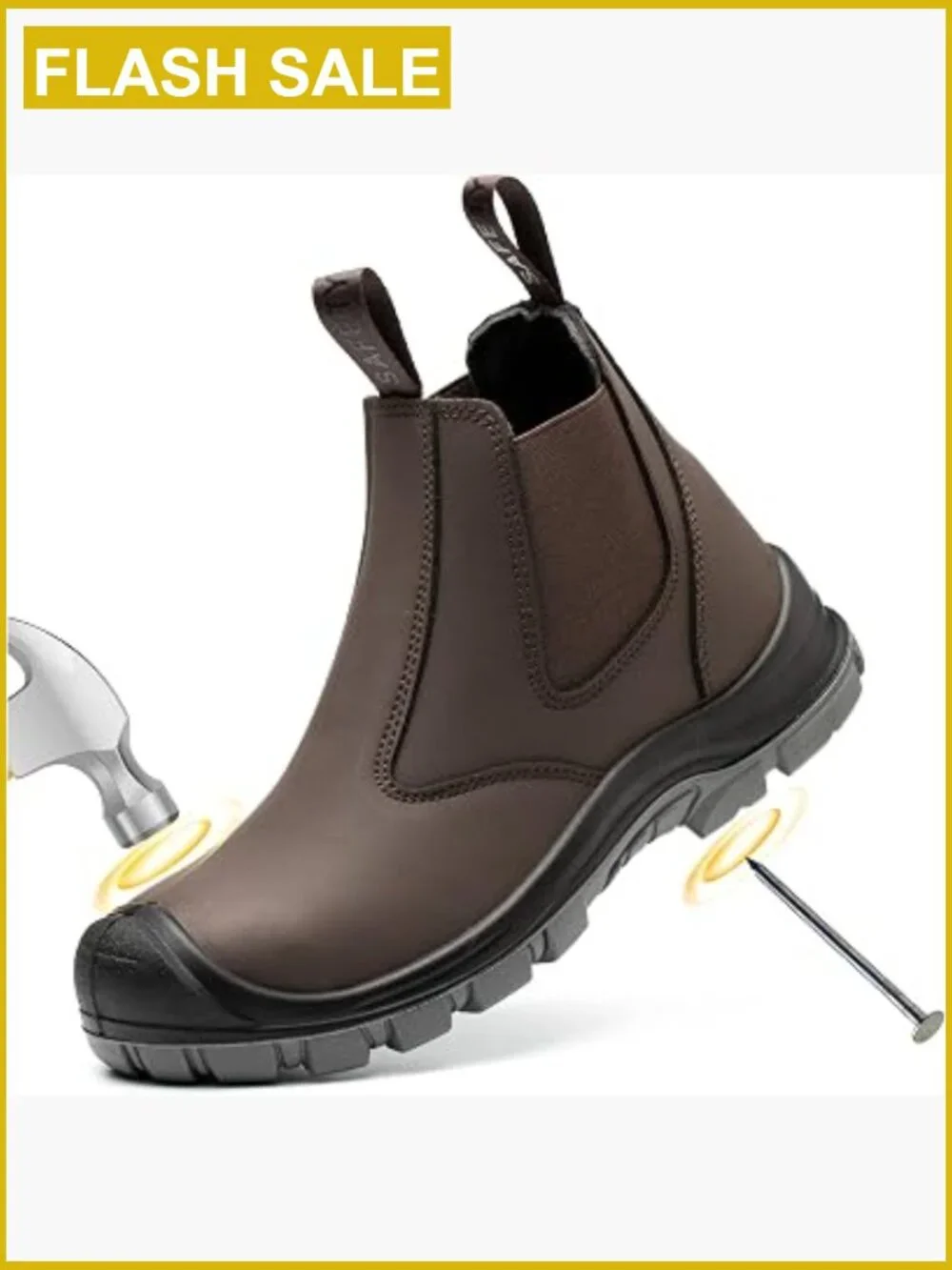 Steel Toe Work Boots Men Slip on Chelsea Safety Boots Kevlar Anti-Puncture